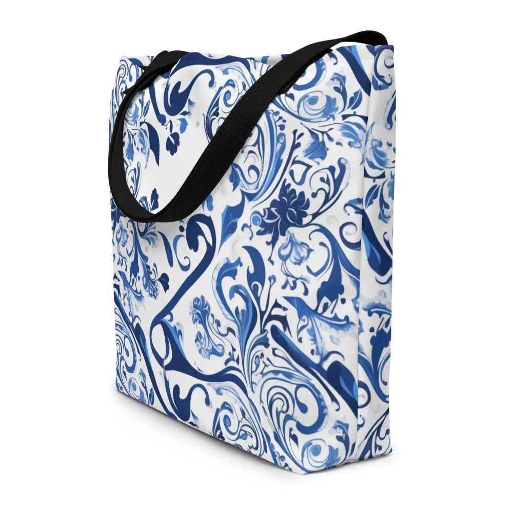 Blue Porcelain Dance on Large Tote Bag W/ Pocket — Front