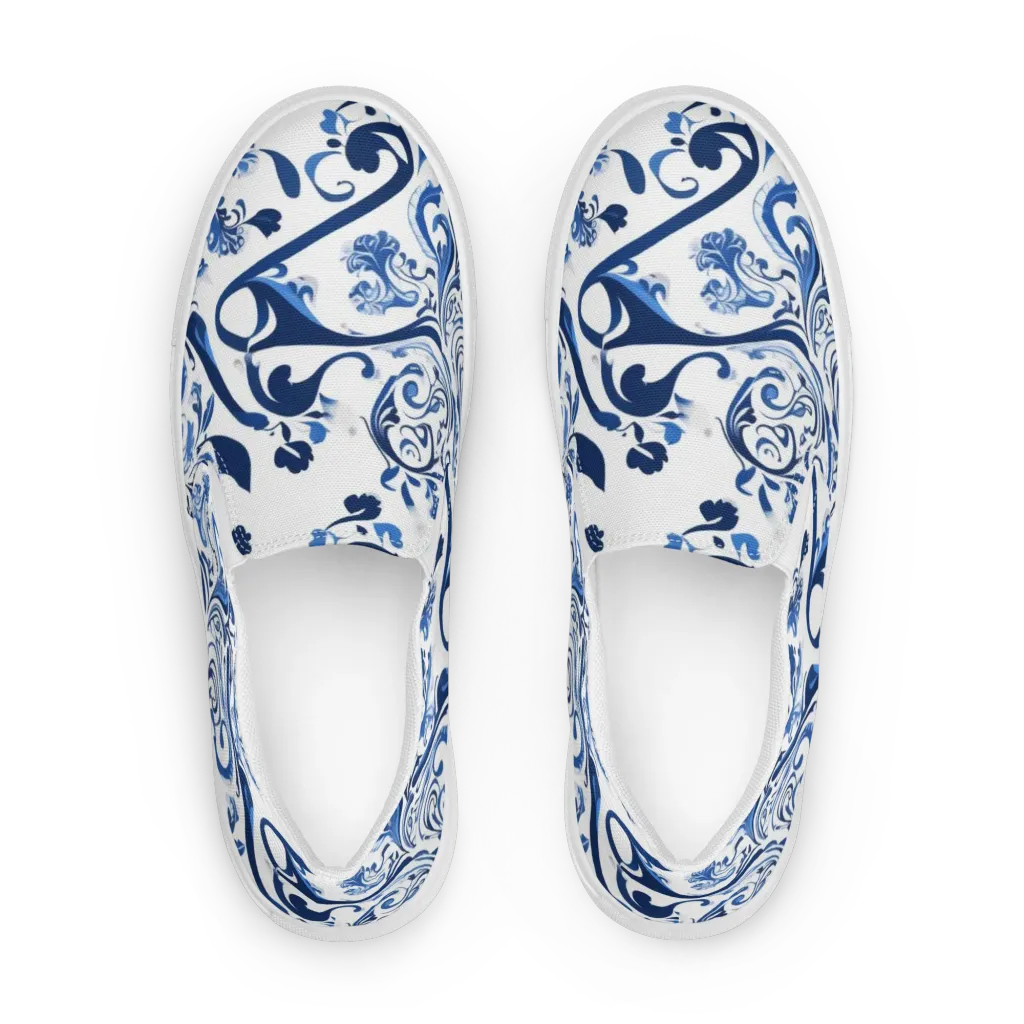 Blue Porcelain Dance on Women's Slip-On Canvas Shoes — Front