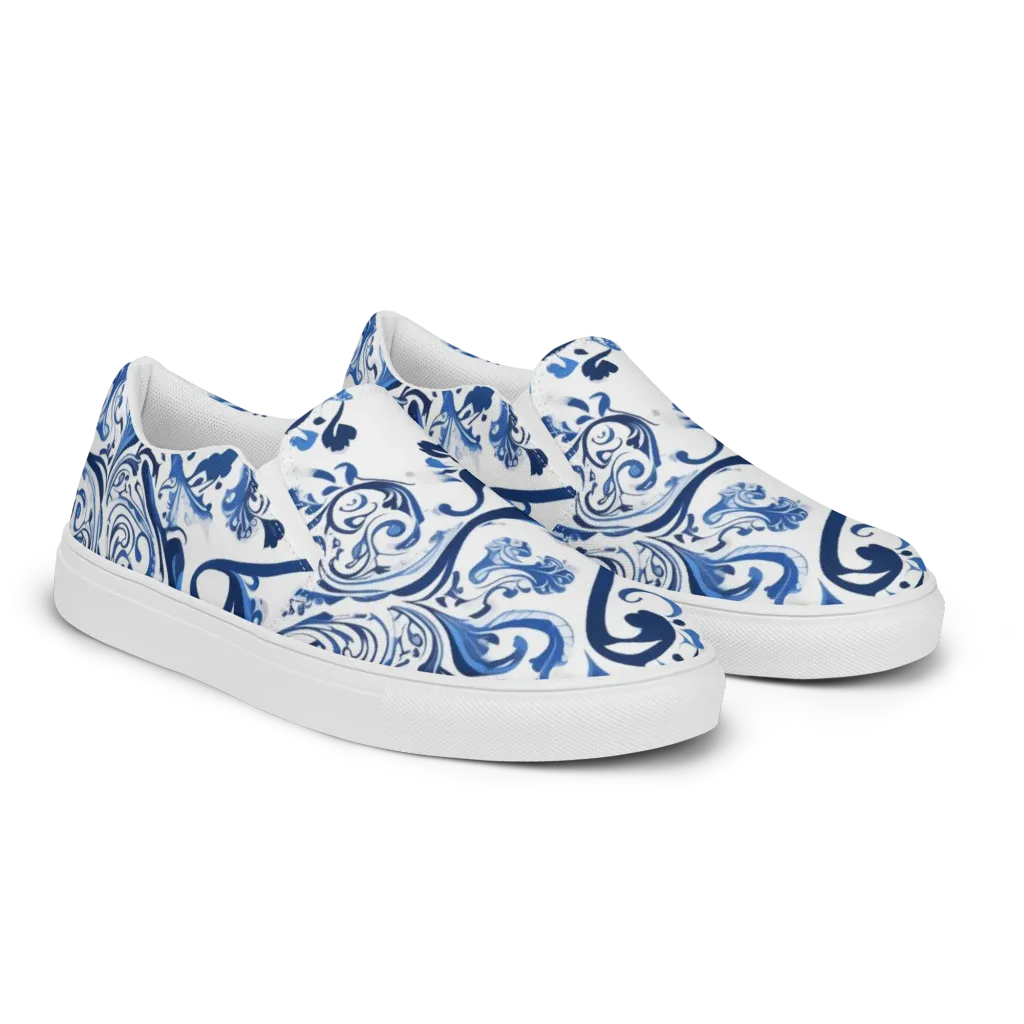 Blue Porcelain Dance on Women's Slip-On Canvas Shoes — Right Front