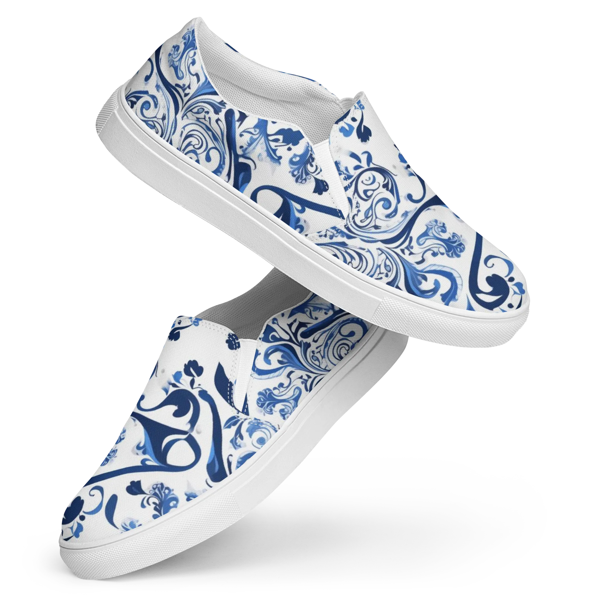 Blue Porcelain Dance on Women's Slip-On Canvas Shoes — Front