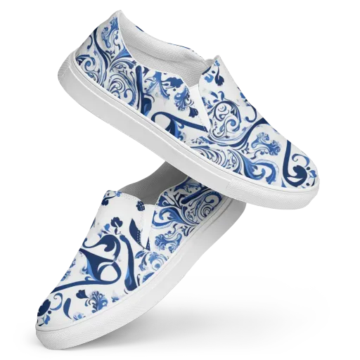Blue Porcelain Dance on a Women's Slip-On Canvas Shoes