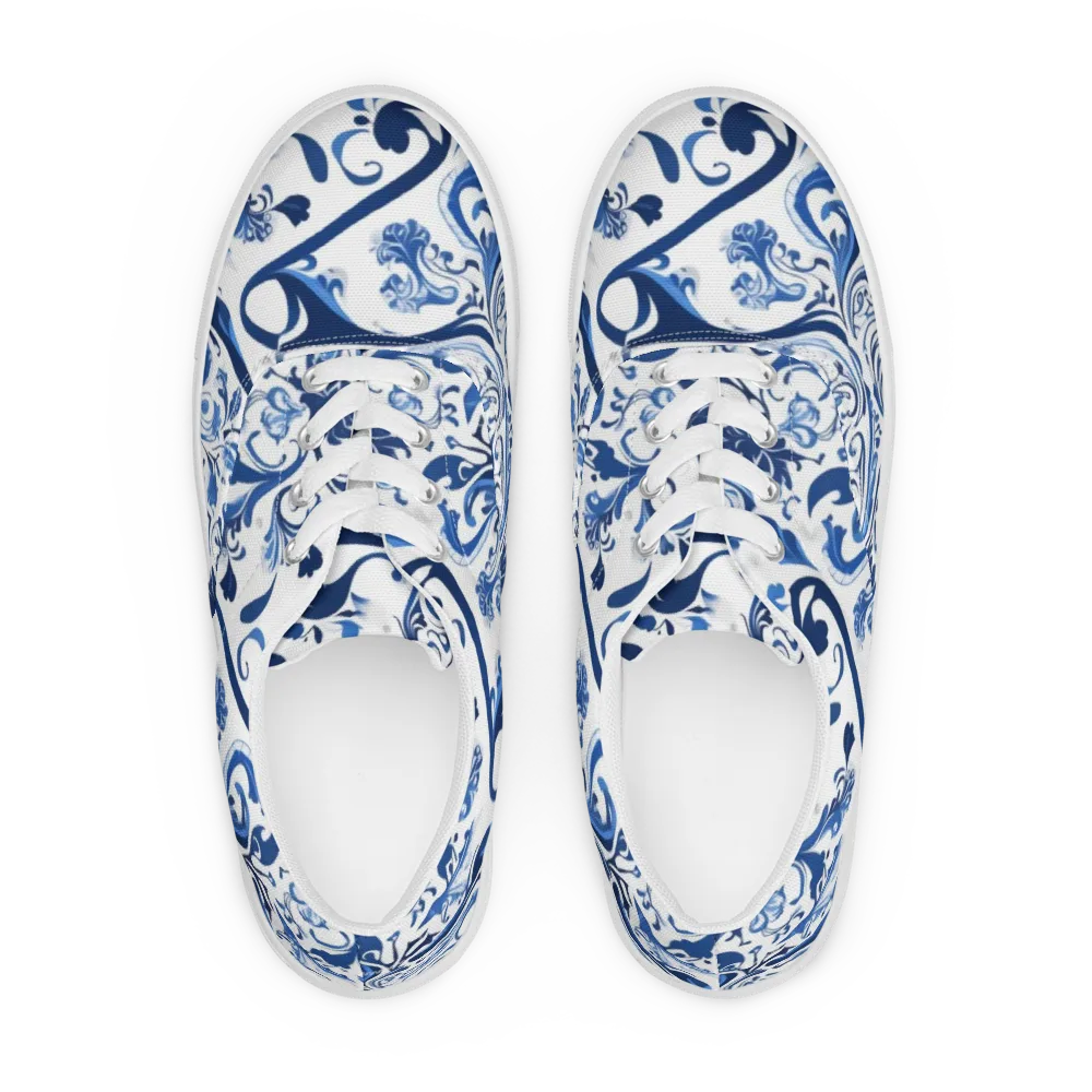 Blue Porcelain Dance on Men's Lace-Up Canvas Shoes — Front
