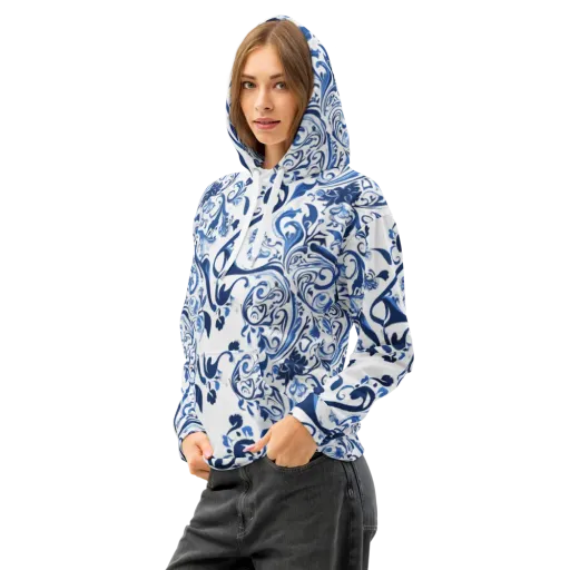 Blue Porcelain Dance on a Cotton Hoodie