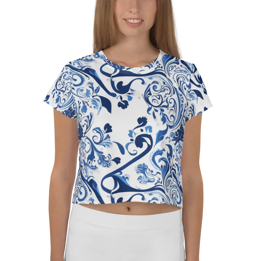 Blue Porcelain Dance on Crop Tee — Front