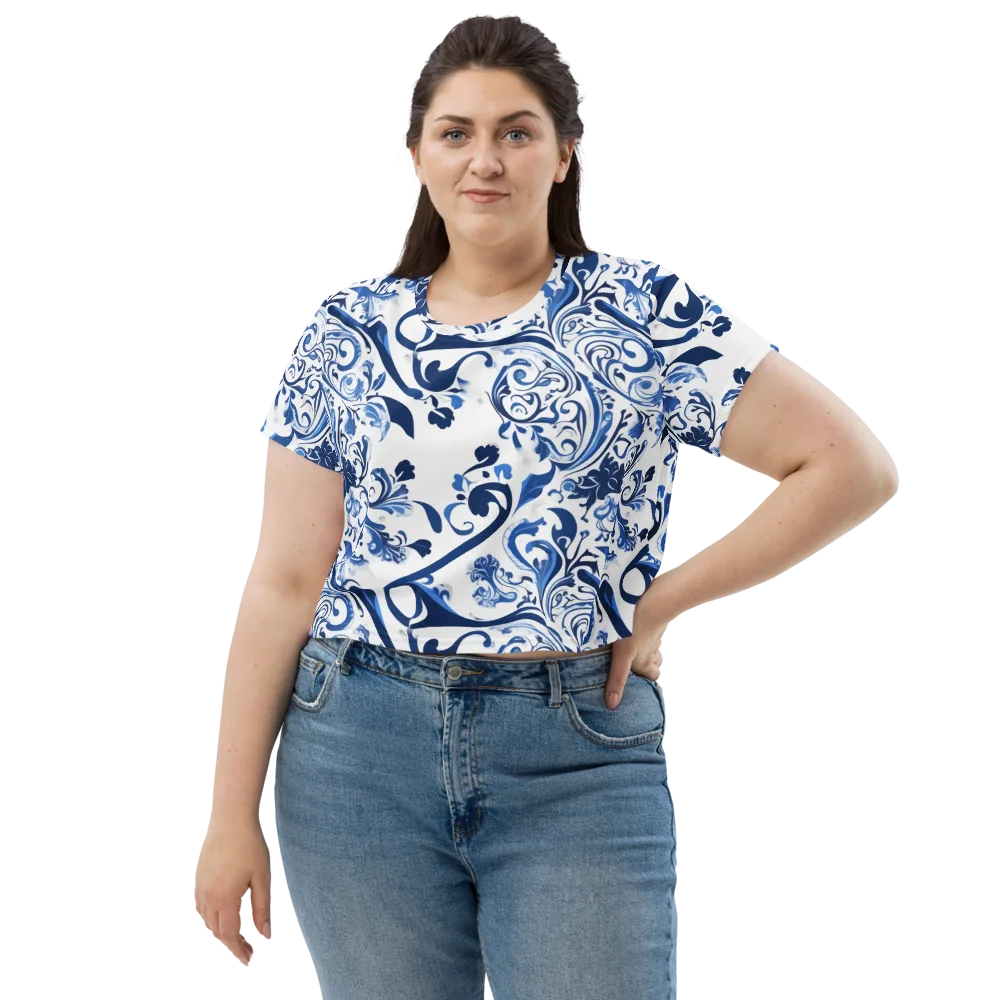 Blue Porcelain Dance on Crop Tee — Front