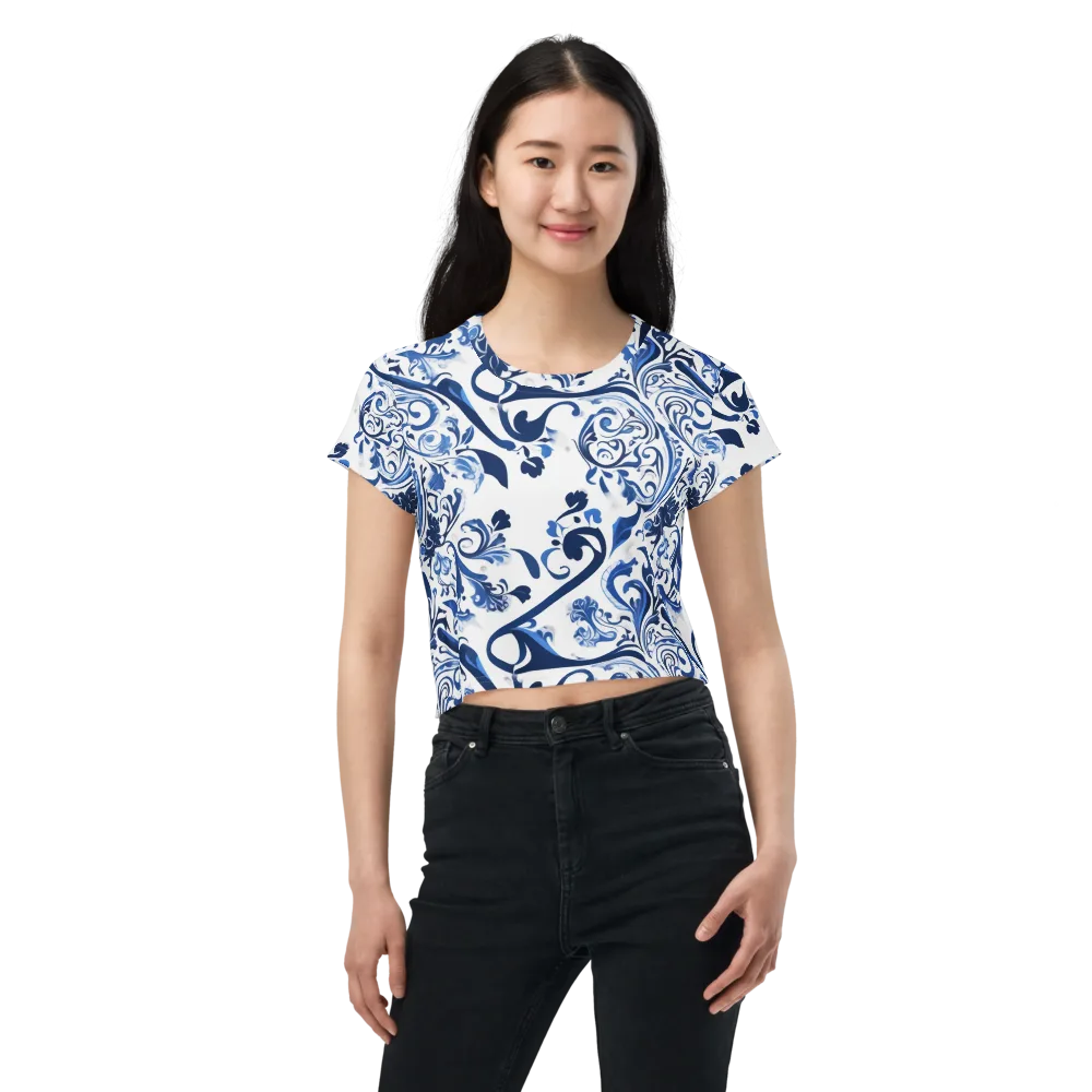 Blue Porcelain Dance on Crop Tee — Front