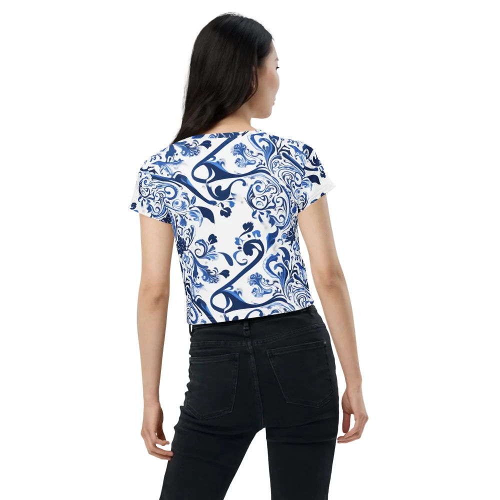 Blue Porcelain Dance on Crop Tee — Back