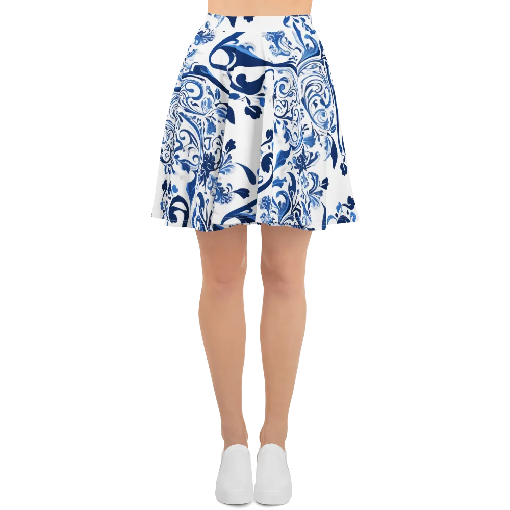 Blue Porcelain Dance on Skater Skirt — Front