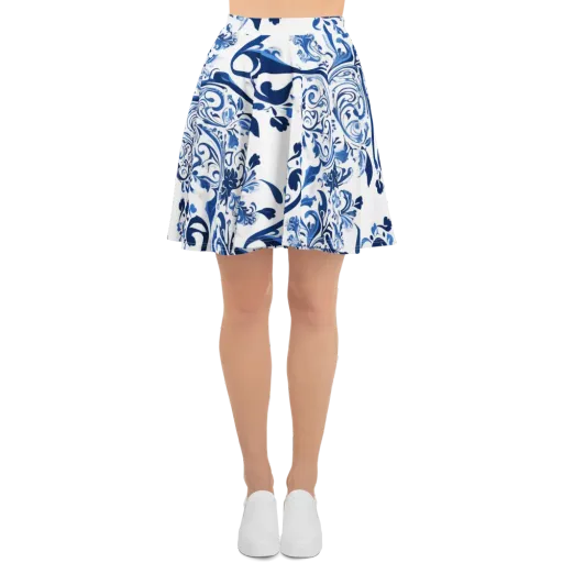 Blue Porcelain Dance on a Skater Skirt