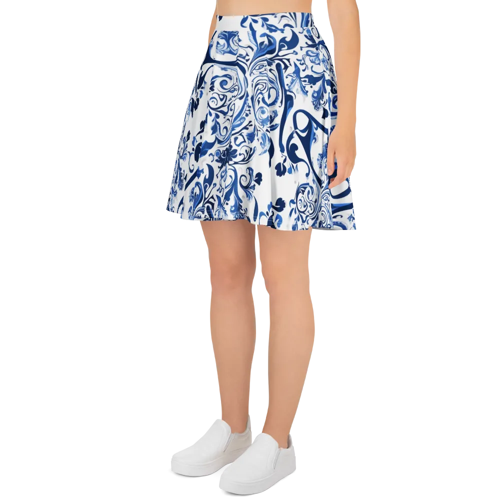 Blue Porcelain Dance on Skater Skirt — Left