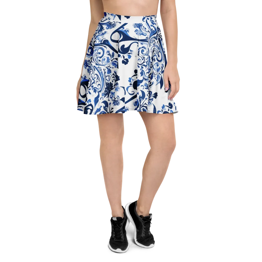 Blue Porcelain Dance on Skater Skirt — Front