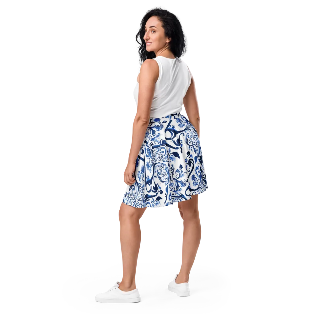 Blue Porcelain Dance on Skater Skirt — Back