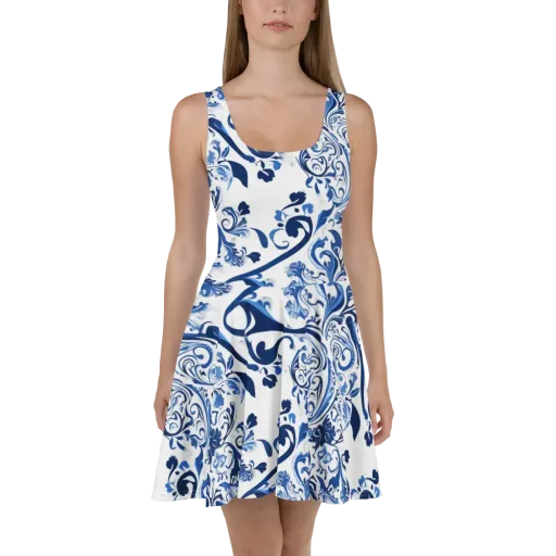 Blue Porcelain Dance on a Skater Dress