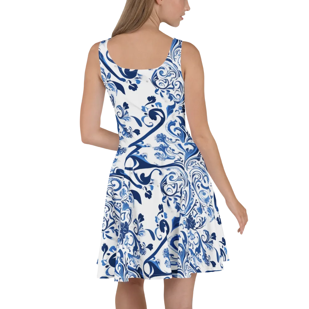 Blue Porcelain Dance on Skater Dress — Back