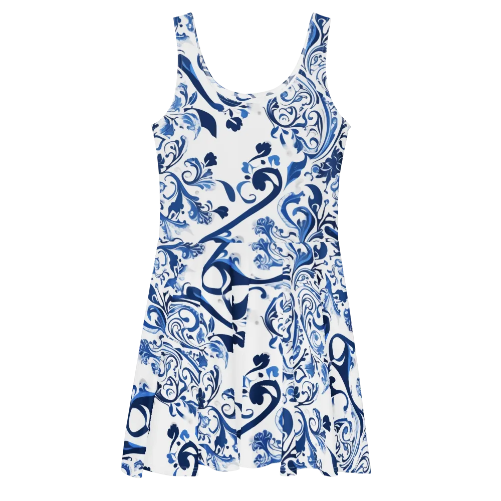 Blue Porcelain Dance on Skater Dress — Front