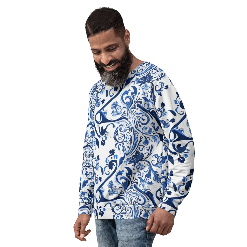 Blue Porcelain Dance on Sweatshirt — Left Front