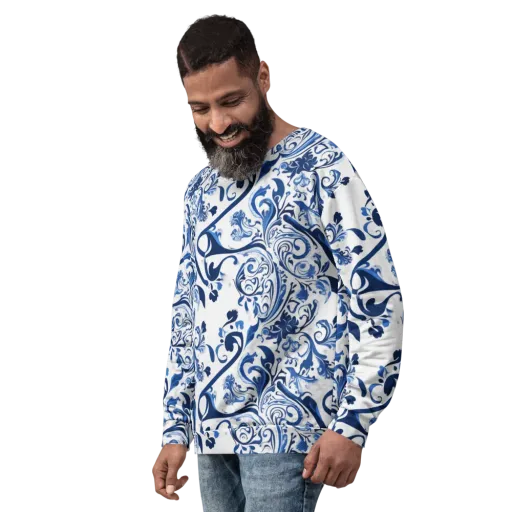 Blue Porcelain Dance on a Sweatshirt
