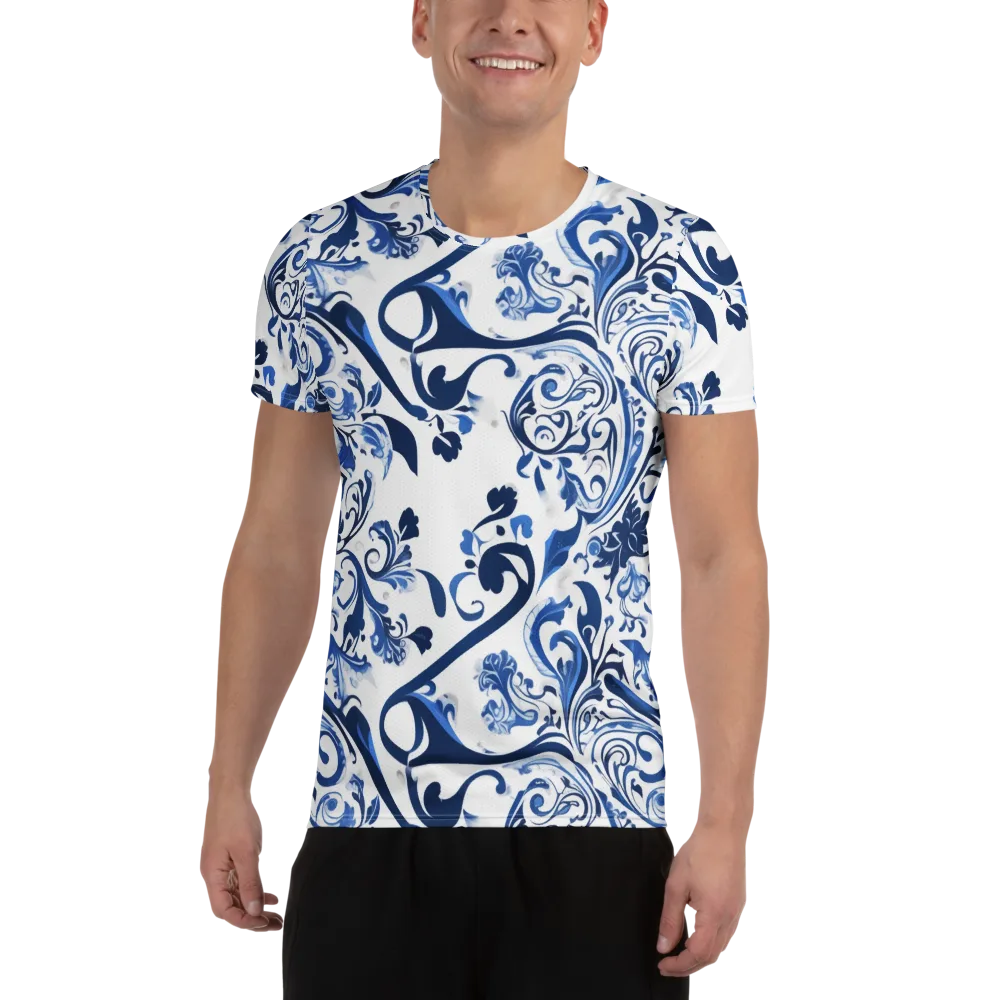 Blue Porcelain Dance on Men's Athletic T-Shirt — Front