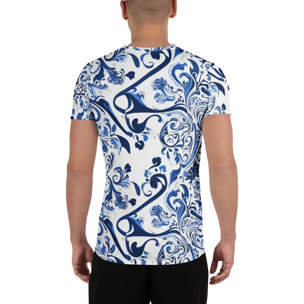 Blue Porcelain Dance on Men's Athletic T-Shirt — Back