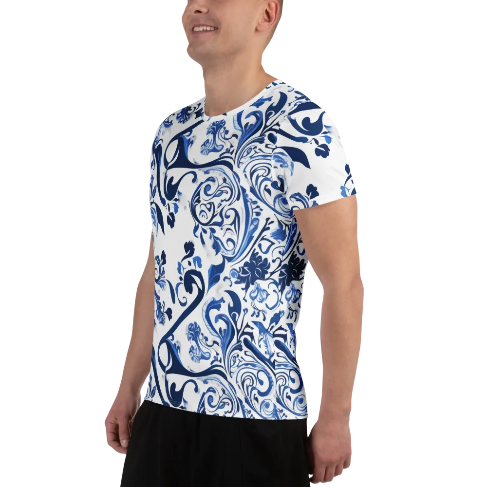 Blue Porcelain Dance on Men's Athletic T-Shirt — Left