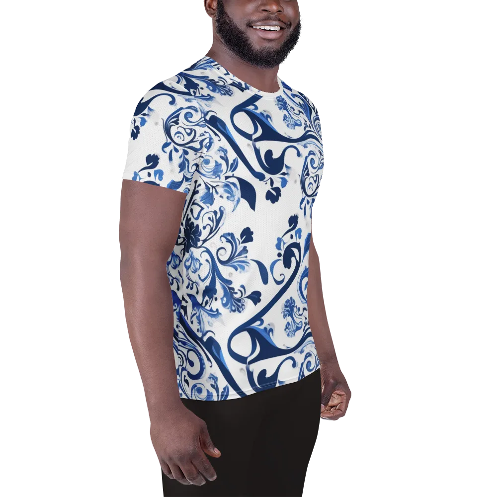 Blue Porcelain Dance on Men's Athletic T-Shirt — Right