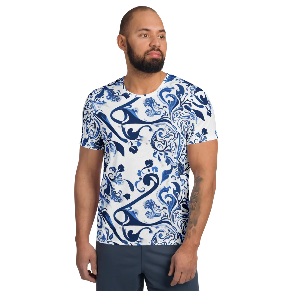 Blue Porcelain Dance on Men's Athletic T-Shirt — Front