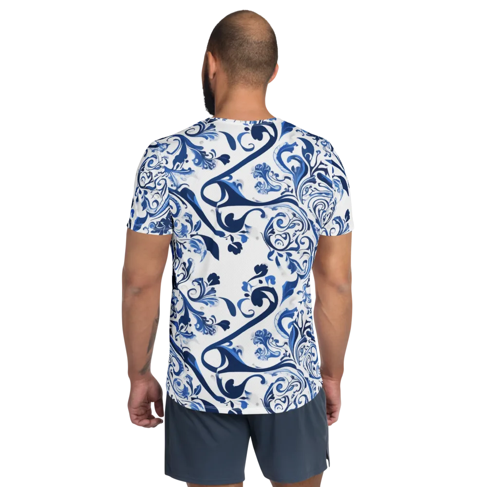 Blue Porcelain Dance on Men's Athletic T-Shirt — Back