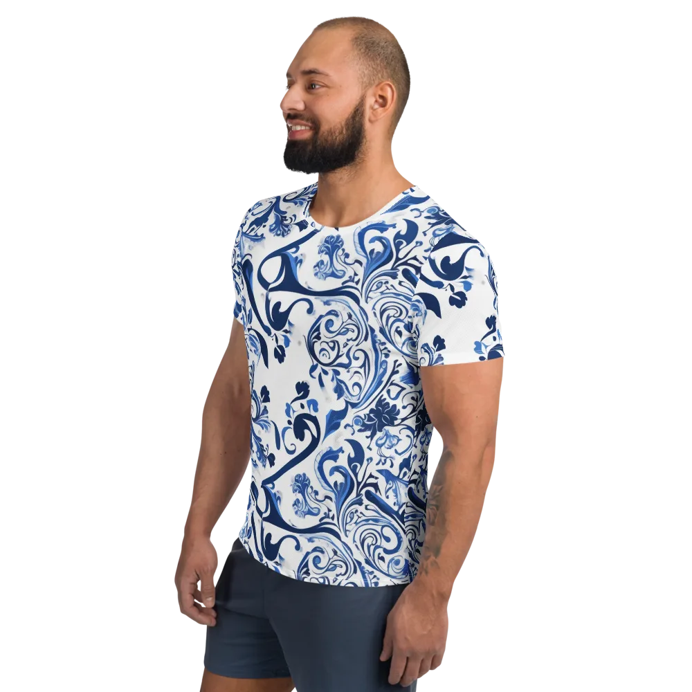 Blue Porcelain Dance on Men's Athletic T-Shirt — Left
