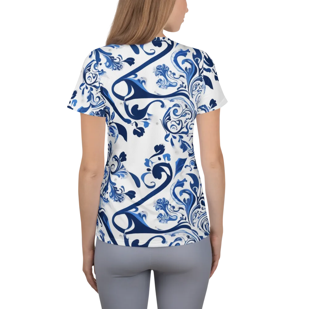 Blue Porcelain Dance on Women's Athletic T-Shirt — Back