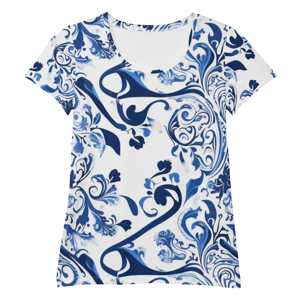 Blue Porcelain Dance on Women's Athletic T-Shirt — Front