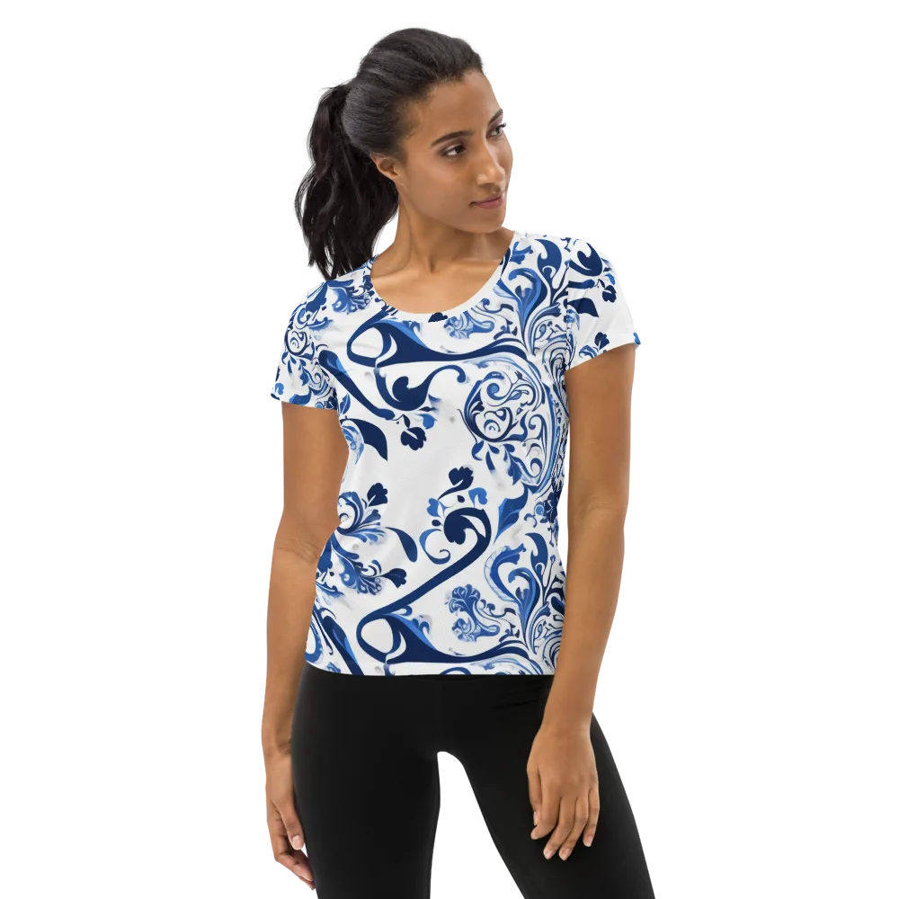 Blue Porcelain Dance on Women's Athletic T-Shirt — Front