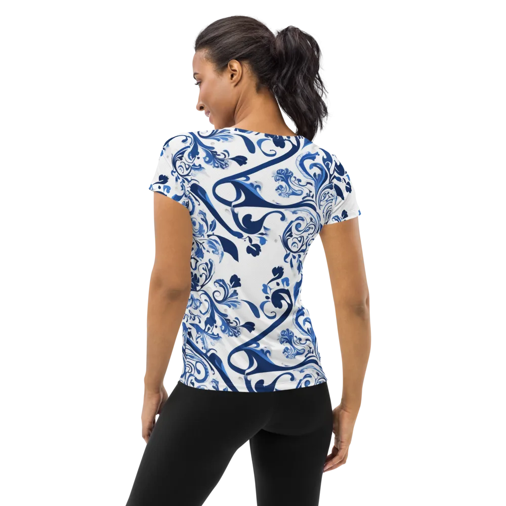 Blue Porcelain Dance on Women's Athletic T-Shirt — Back