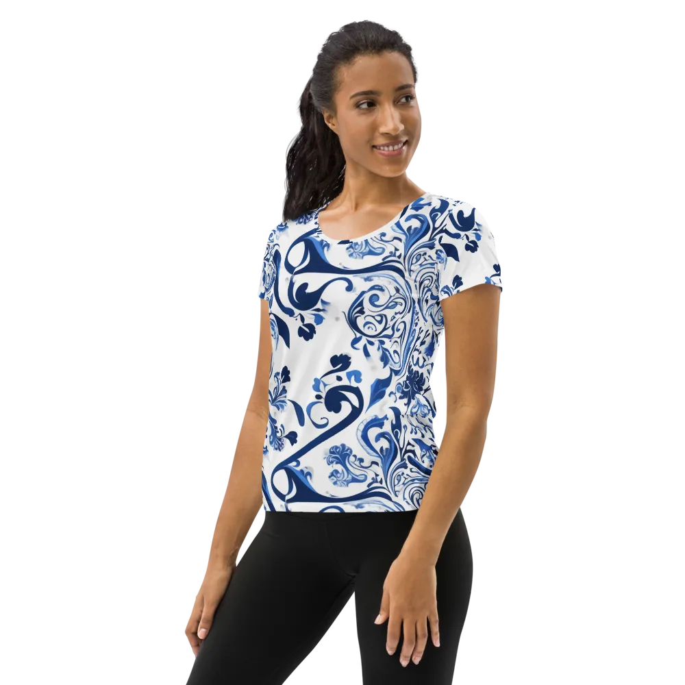 Blue Porcelain Dance on Women's Athletic T-Shirt — Left