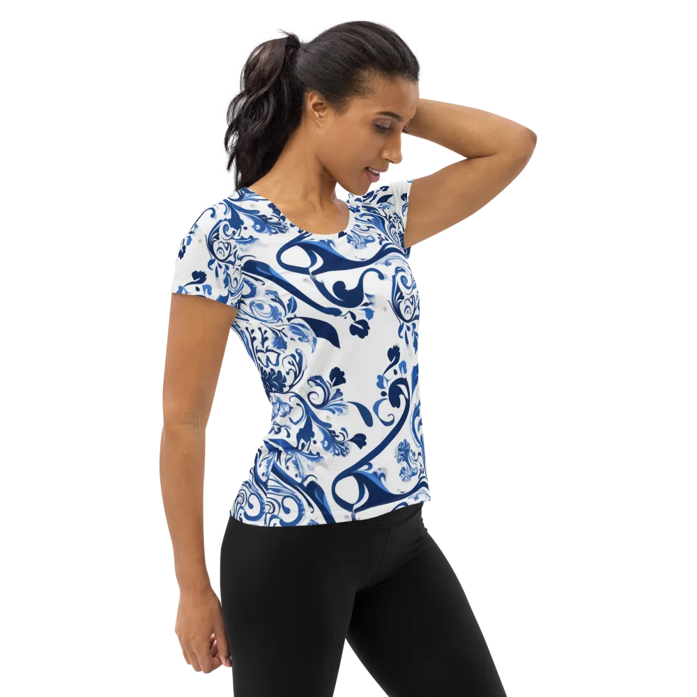 Blue Porcelain Dance on Women's Athletic T-Shirt — Right