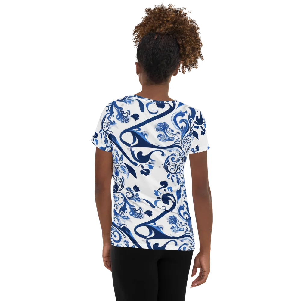 Blue Porcelain Dance on Women's Athletic T-Shirt — Back