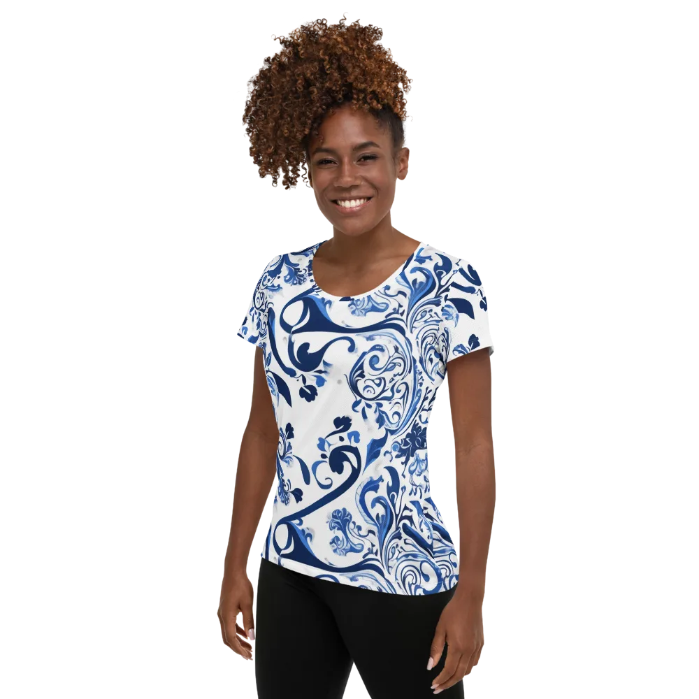 Blue Porcelain Dance on Women's Athletic T-Shirt — Left