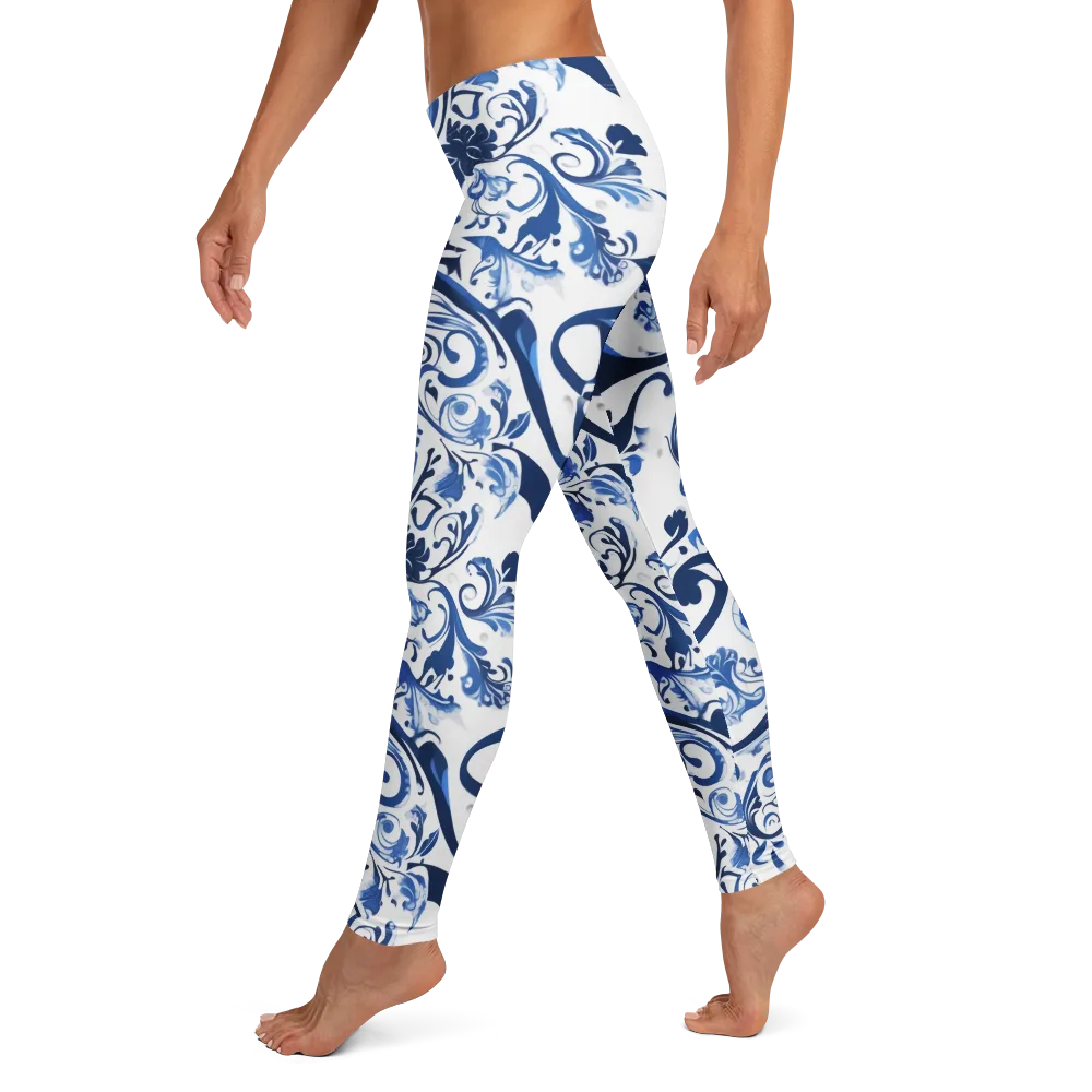 Blue Porcelain Dance on Leggings — Left