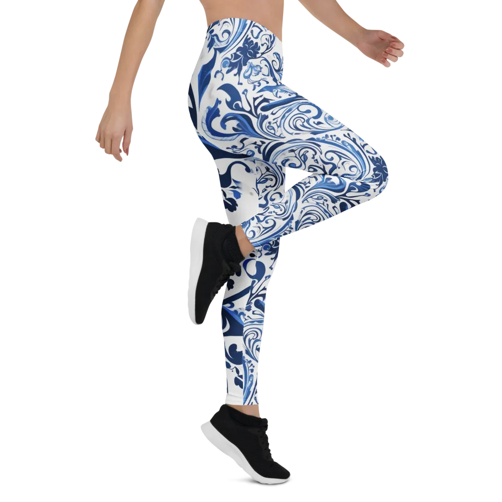 Blue Porcelain Dance on Leggings — Right