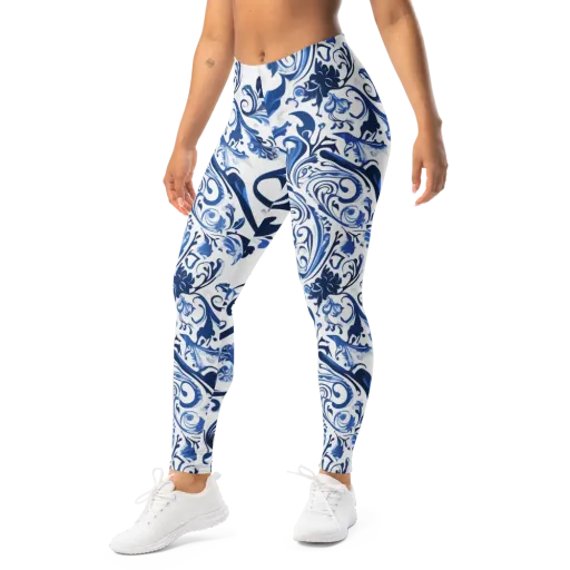 Blue Porcelain Dance on a Leggings