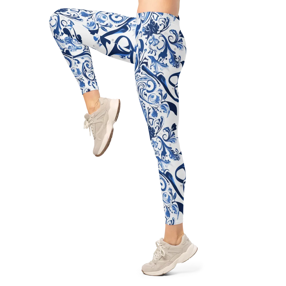 Blue Porcelain Dance on Leggings — Left