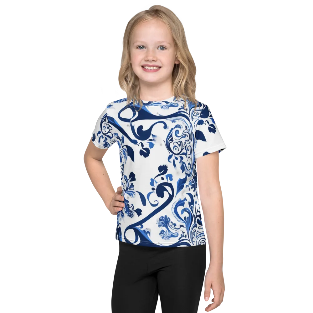 Blue Porcelain Dance on Kids Crew Neck T-Shirt — Front