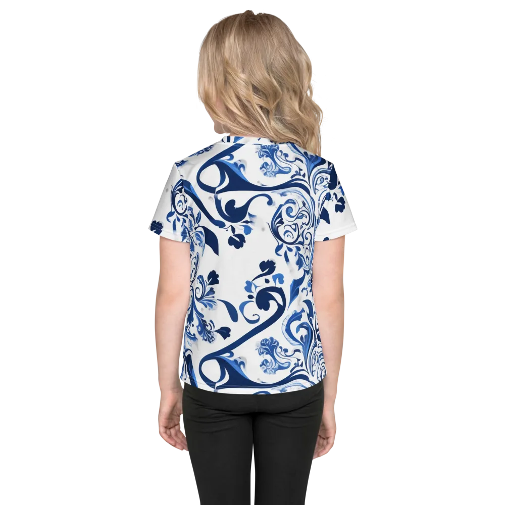 Blue Porcelain Dance on Kids Crew Neck T-Shirt — Back