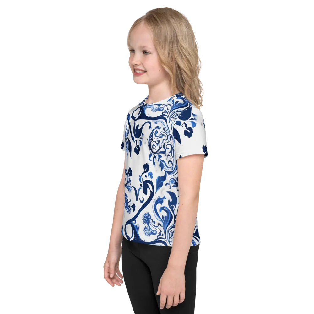 Blue Porcelain Dance on Kids Crew Neck T-Shirt — Left