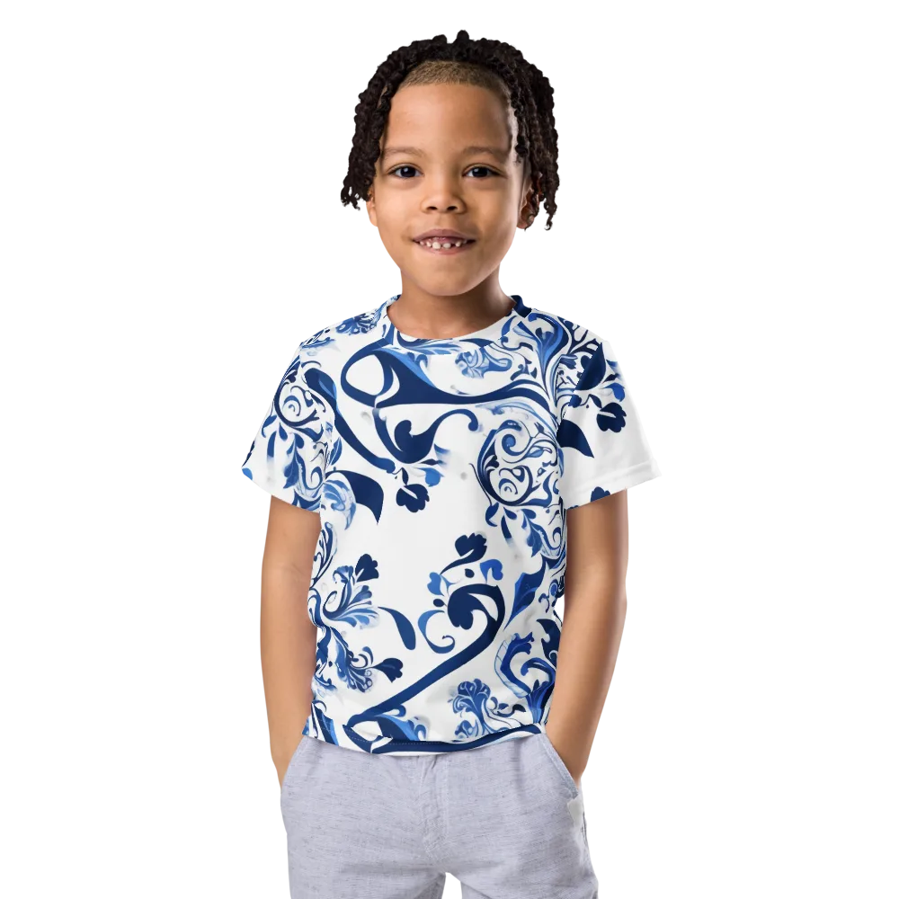 Blue Porcelain Dance on Kids Crew Neck T-Shirt — Front