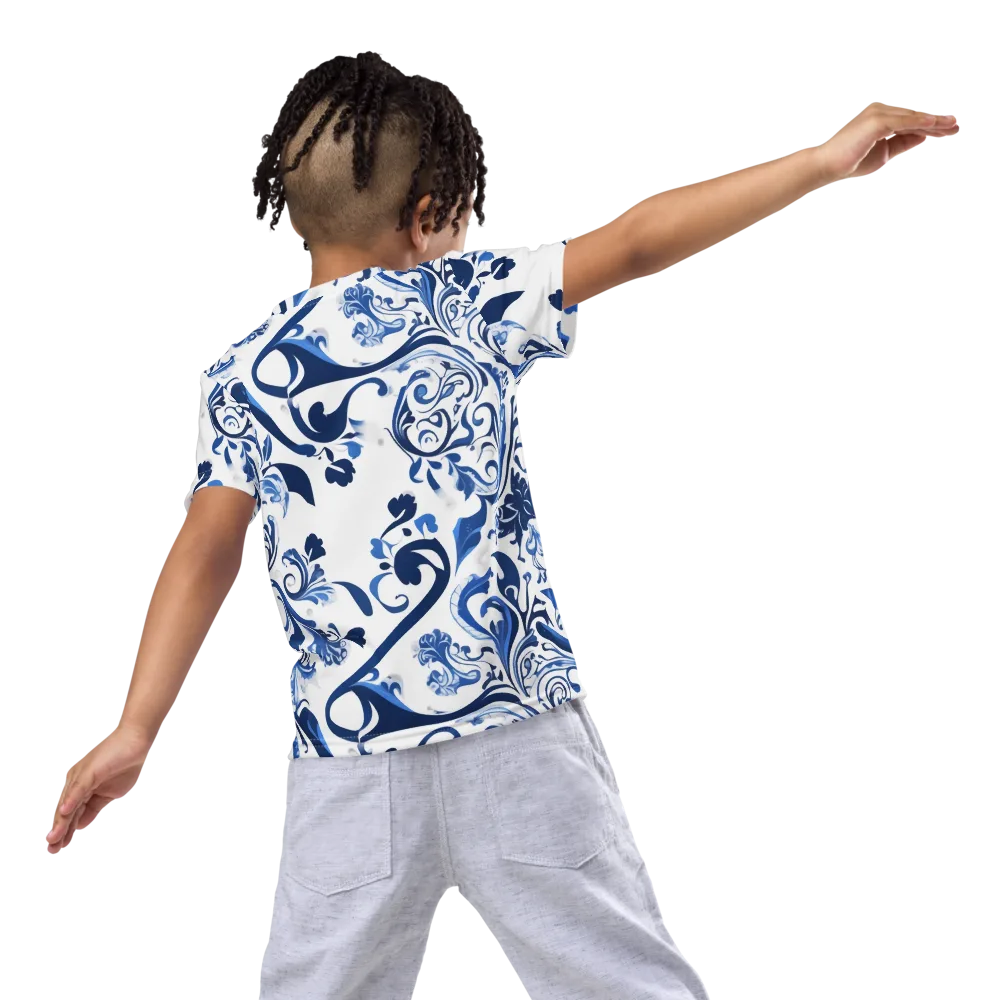 Blue Porcelain Dance on Kids Crew Neck T-Shirt — Back