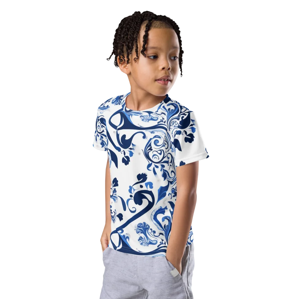 Blue Porcelain Dance on Kids Crew Neck T-Shirt — Left Front