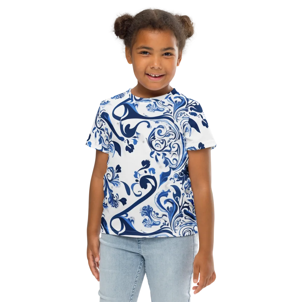 Blue Porcelain Dance on Kids Crew Neck T-Shirt — Front