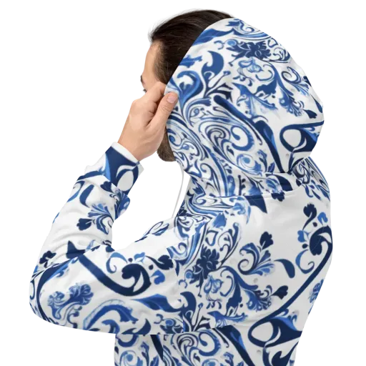 Blue Porcelain Dance on a Hoodie
