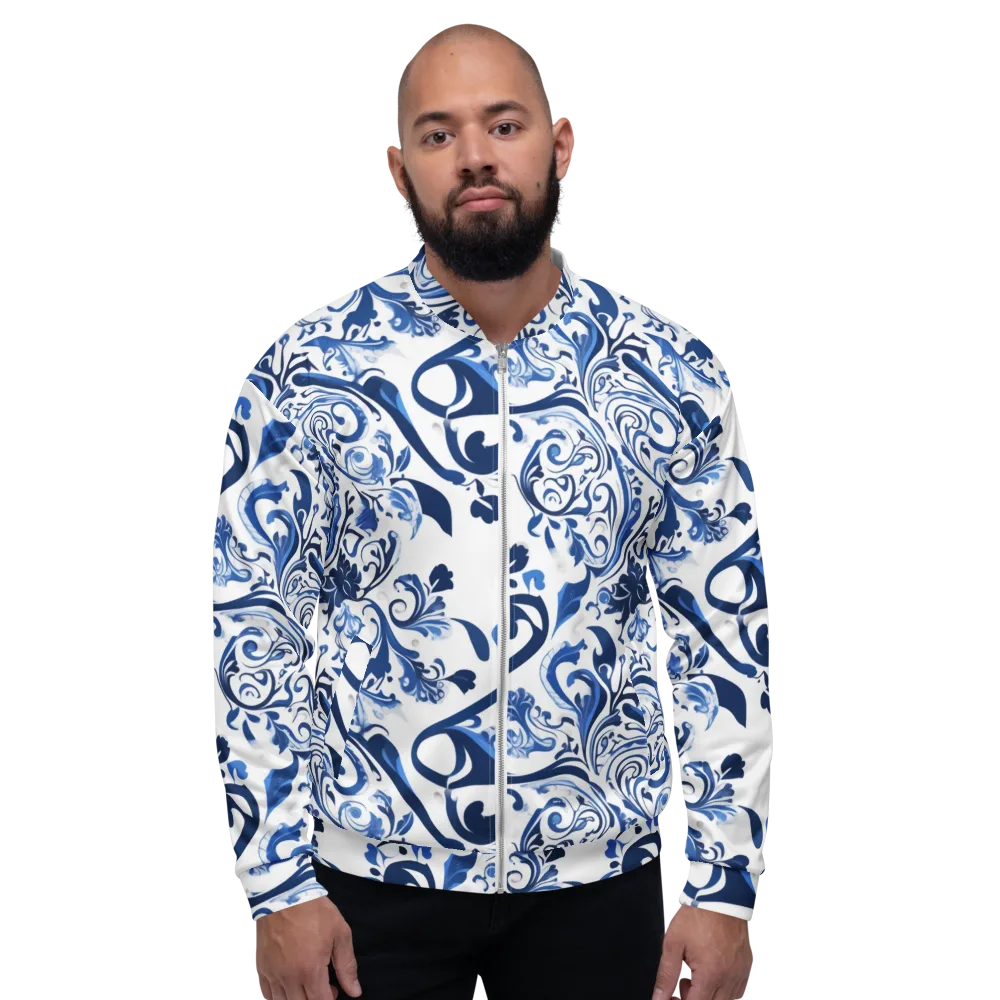 Blue Porcelain Dance on Bomber Jacket — Front