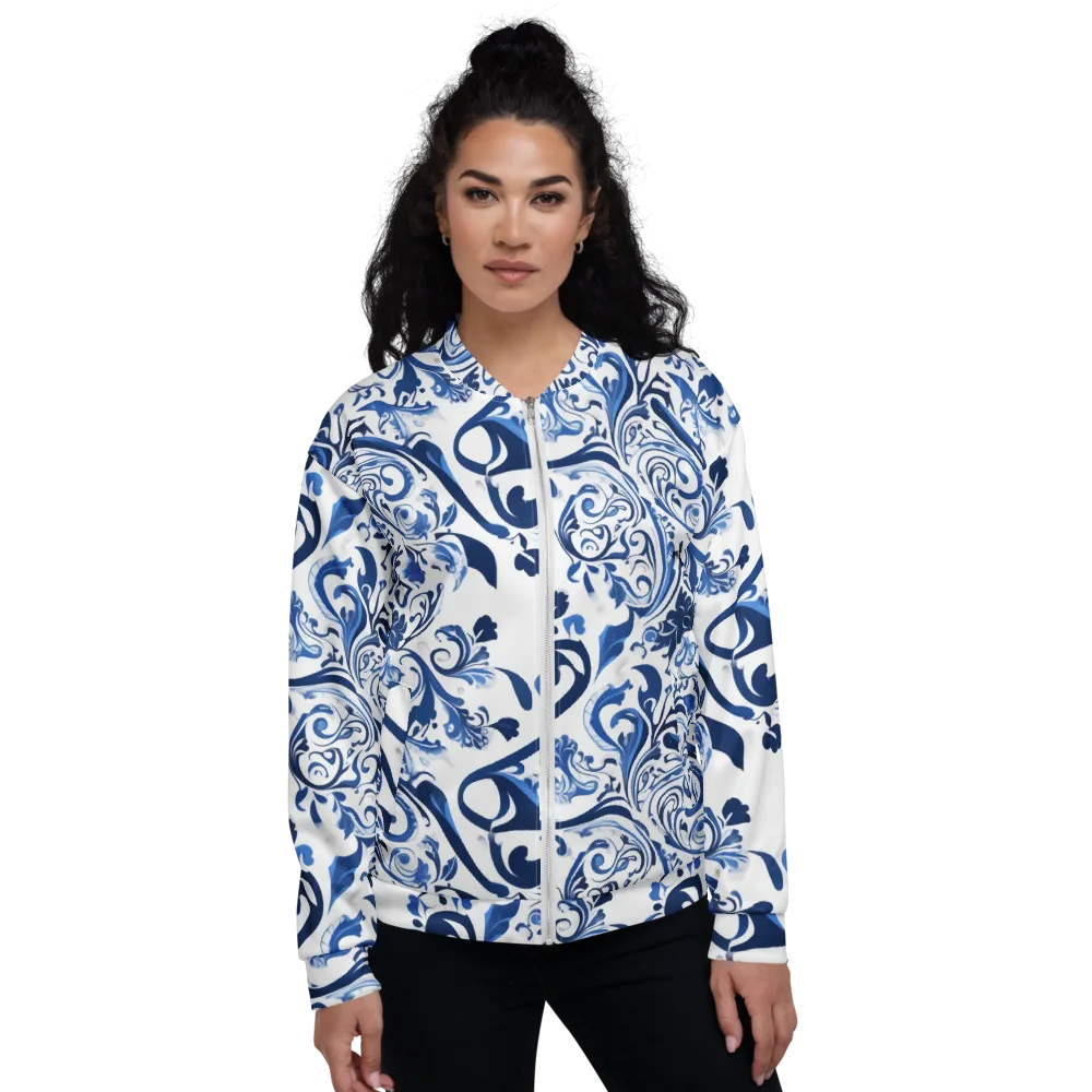 Blue Porcelain Dance on Bomber Jacket — Front